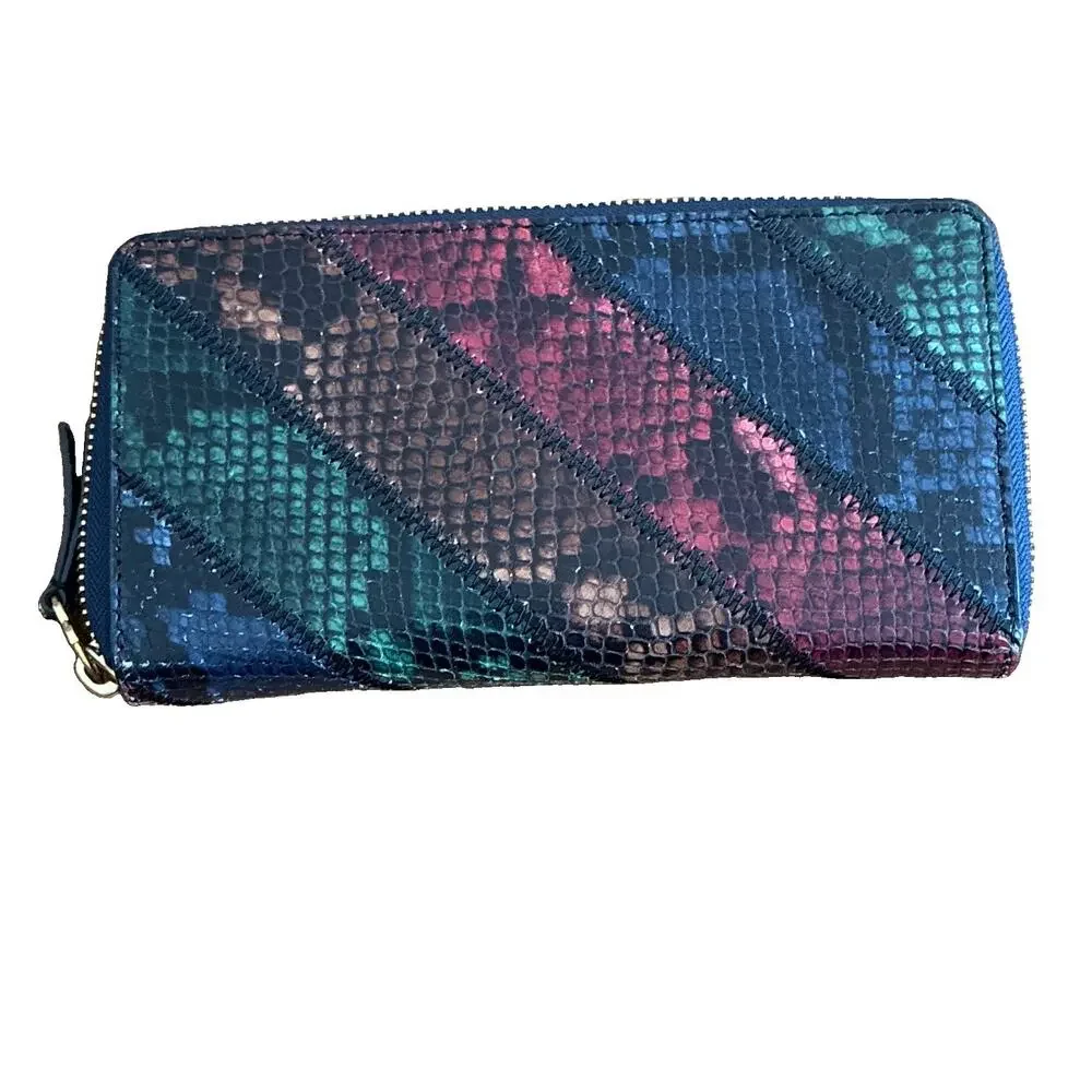 Tory Burch Women’s Multicolor Snake Animal Print Zip-Around Wallet Credit Card